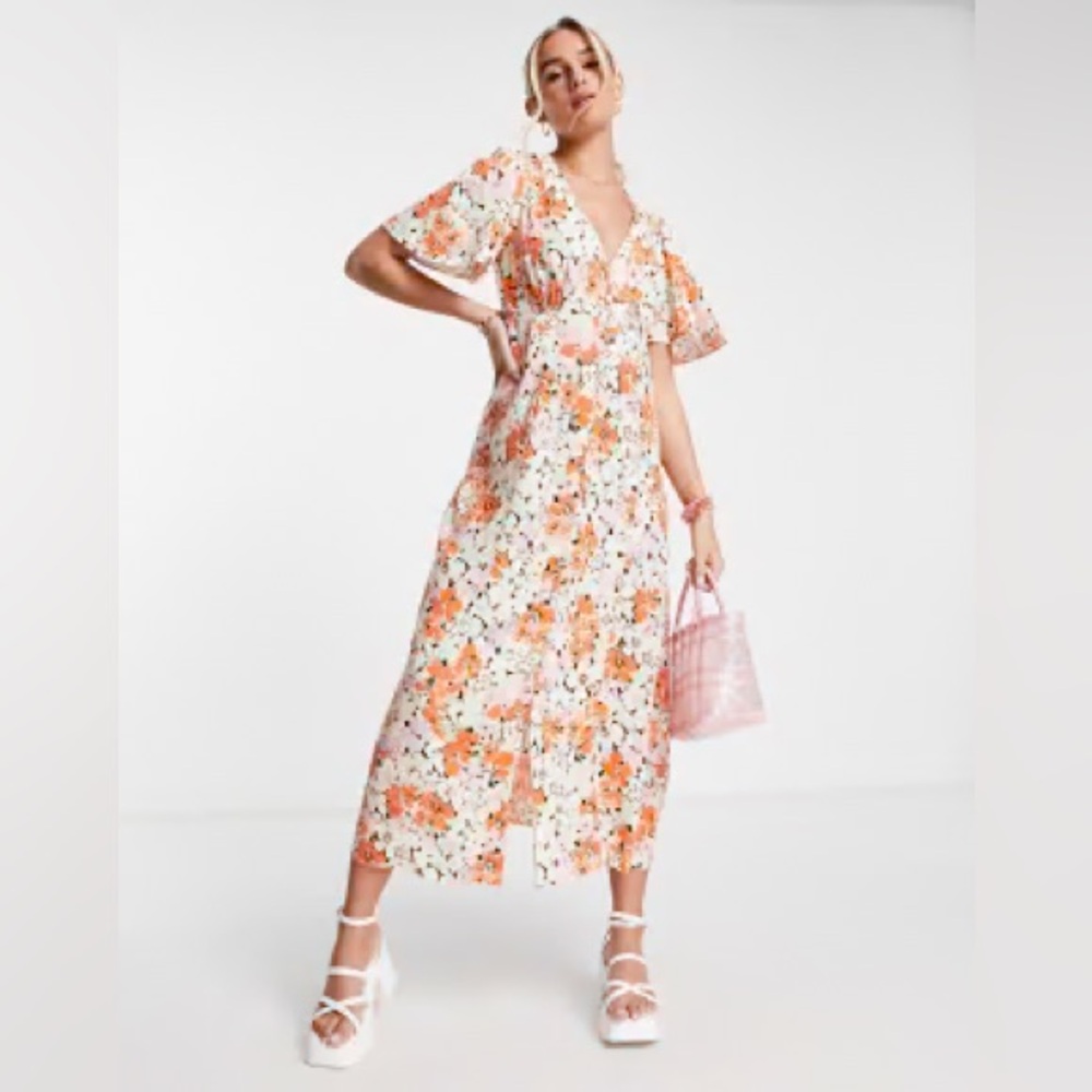 ASOS New Look Button Midi Dress Floral